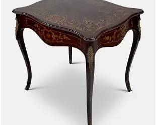 Antique 19thC Louis XVI Style Inlaid Mahogany Center Table w/Ormolu Bronze