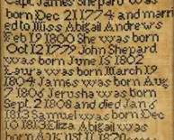 Antique 19thC American Needlepoint Sampler Family of Captain James Shepard