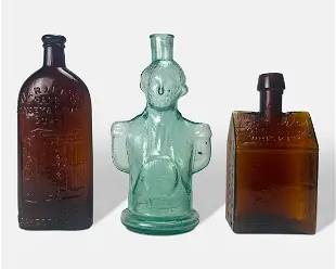 Three American Reproduction Glass Bottles. E. G. Booz, Warner's Cure, Centennial Bitters
