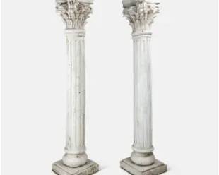 Pair Contemporary Painted Wood and Plaster Fluted Corinthian Columns w/Acanthus Tops