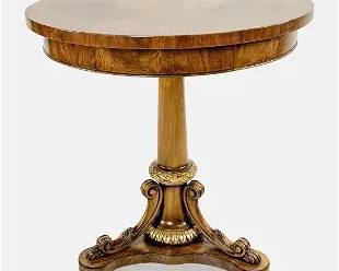 Italian Ash Burl Inlaid Center Round Table Stand by David Michael