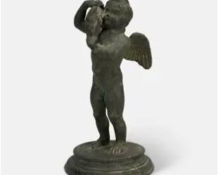 Antique Italian Grand Tour Bronze Putti Cupid holding a Dolphin Statue 'Amore con Delfino'.