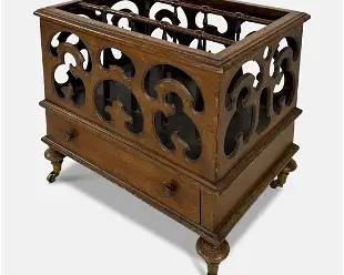 Antique 19thC American Walnut Canterbury on Wheels by George Croome