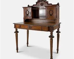 Antique 19thC English Carved Oak Wood Victorian Ladies Writing Bookcase Desk