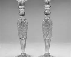 Pair 14" Antique 19thC American Brilliant Cut Glass Banquet Candlesticks