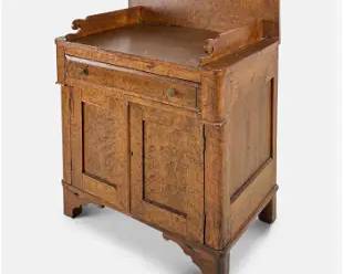 Antique Empire Style Birdseye Maple Burl Veneer Washstand Vanity