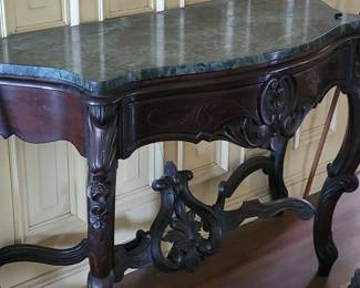 Marble top carved base entry table