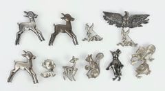 70 Grams Fine Sterling Silver Figural Animal Pin Brooches - Penguin, Reindeer, Squirrel, Eagle
