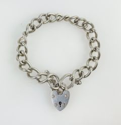 Fine Sterling Silver Link Heart Locket Clasp 7.5 Inch Bracelet
