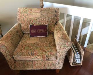Upholstered Club Chair, Mag Rack