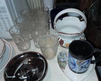 Assorted Kitchen Contents (Glassware, China, Pots & Pans, Dishware, Etc.)