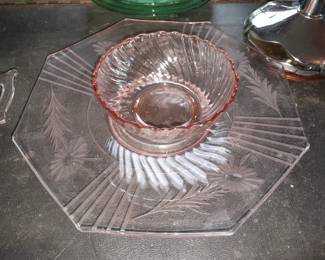 BEAITUFL Pink Depression Snack Bowl W/ Underplate