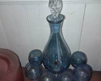 BEAITUFL Italian Blue Glass Carafe & Cordial Glass Set