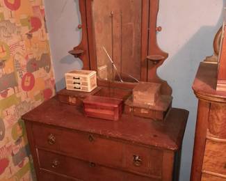 Antique Wooden Dresser W/ Mirror