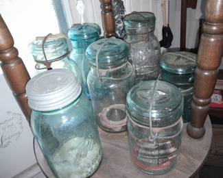 Antique Blue Ball Jars W/ Lids