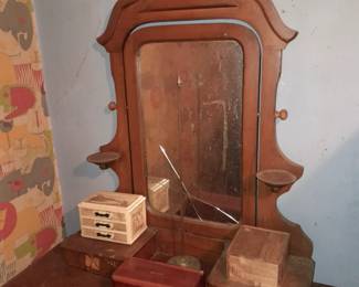 Antique Wooden Dresser W/ Mirror