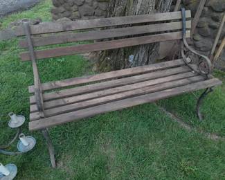 Antique Park Bench W/ Cast Iron Legs & Wood Slats