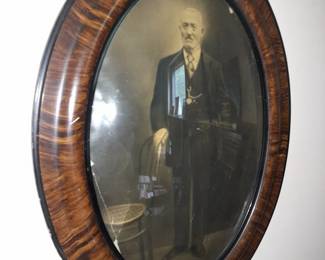 Antique Wooden Framed Photograph W/ Wooden Cane