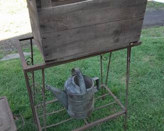 Antique Wooden Milk Crate W/ Outdoor Stand Table