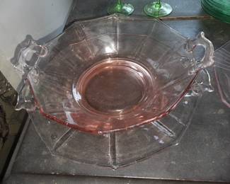 BEAUTIFL Pink Depression Handled Bowl W/ Handled Underplate