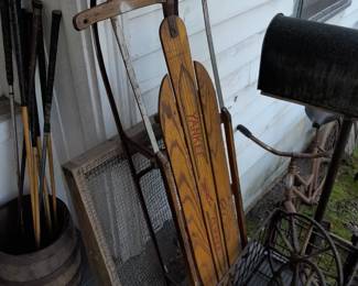 Antique Wooden Sled & Mining Sifter Trays