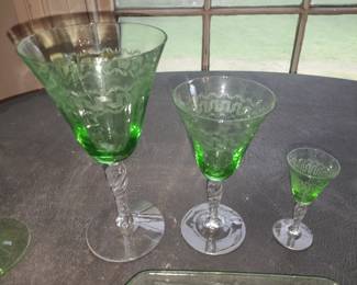 BEAUTIFUL Green Depression Stemware