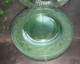 BEAUTIFUL Green Depression Etched Plates