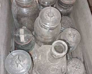 Antique Wooden Crate W/ Glass Jars