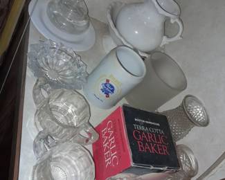 Assorted Kitchen Contents (Glassware, China, Pots & Pans, Dishware, Etc.)