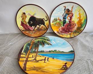 Hand Painted Signed Ceramic Peurto Rico Art Plates Trio