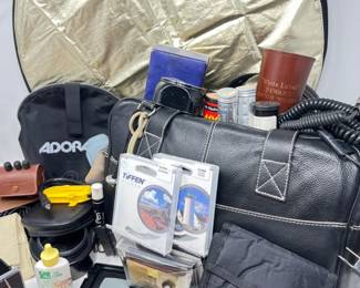Leather Bag Full of Photography Accessories