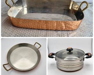 Copper Lux 4qt Stock Pot, Paella Pan and Copper Casserole Dish