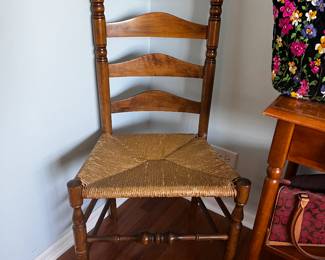 Vintage Wood Ladder Chairs with Wicker Seats 