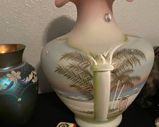Fenton Art Glass Coastal Waters Lotus Mist Burmese Vase