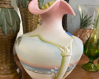 Fenton Art Glass Coastal Waters Lotus Mist Burmese Vase