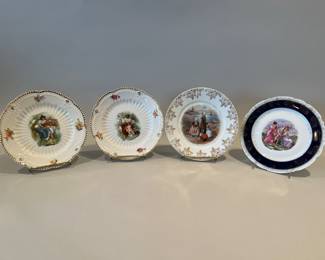 Four Vintage German 7 1/2" Plates All With Figural Decoration
