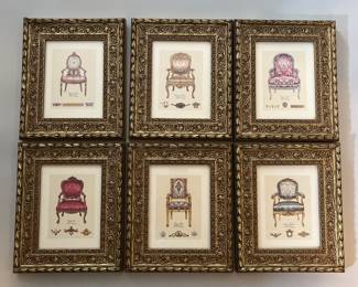 Set Of Six Framed Prints Or Antique Chair Styles
