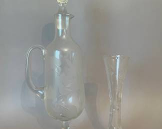 Glass Decanter Etched With Bud Vase Etched
