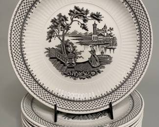 Adams China "minuet Black" Set Of Dessert Plates
