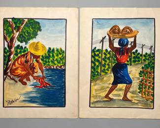 Pair Of Watercolor And Pencil Drawings
