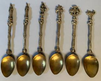 Set Of Six Gold Plated Apostle Spoons, Italy
