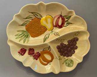 Divided Oval Serving Platter With Fruit Decoration
