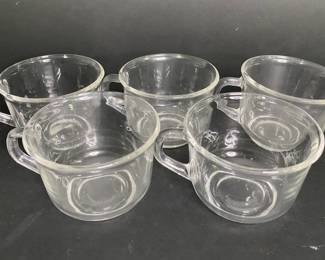 Partial Set Of 5 Clear Glass Handled Cups By Arcoroc France

