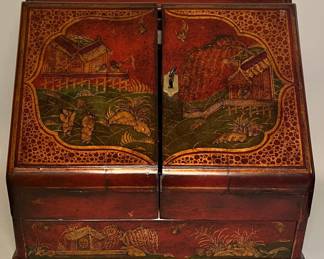 Antique Chinese Red Lacquered Writing Desk
