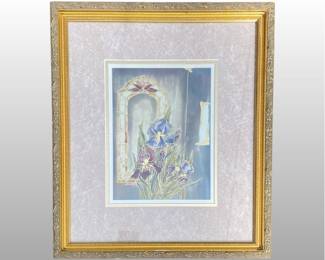 Framed, Stained Glass Style Picture Of An Iris ( Attnueilles )
