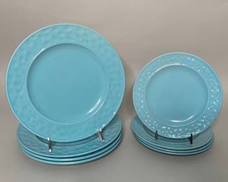 Blue Painted Ceramic Dinner And Dessert Plates
