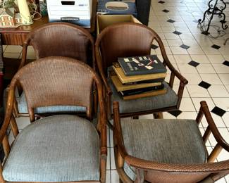 4 Rattan Swivel Chairs - Removable Upholstered Seat