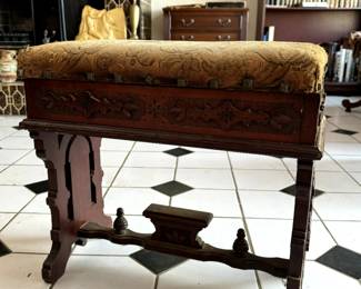 Antique Slipper Bench with Upholstered Hinged Seat. 19th Century