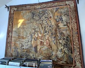French Tapestry c.1900s. Has signs of pulling due to the gravity of being wall mounted for display. 