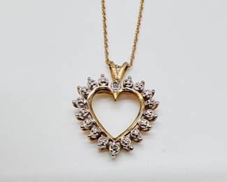18” 10 Karat Gold Heart Necklace with Diamond Accents